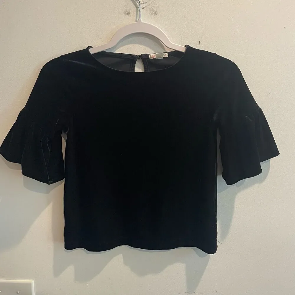 CrewCuts Black Velvet Bell Sleeve Top Girls Size 8 Semi Formal Holiday Preppy